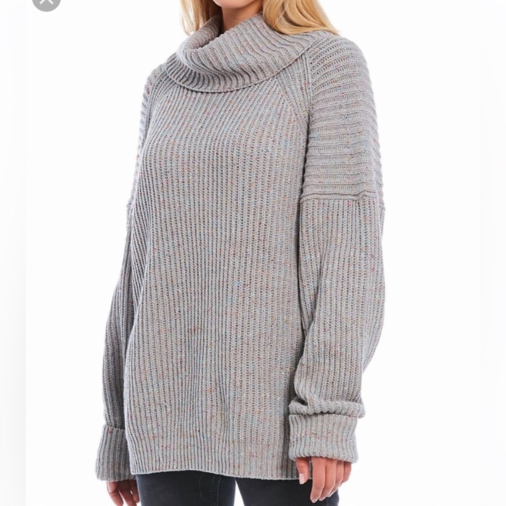 Free People Leon Tunic Cowl Neck Sweater Silver Gleam Combo